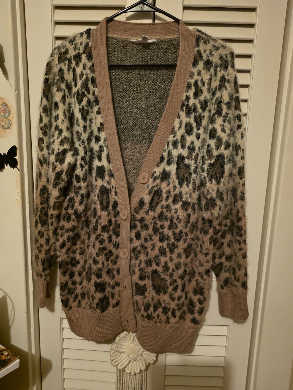 Leopard Print Button Cardigan in Ombre Cream To Blush Pink & Black - LN